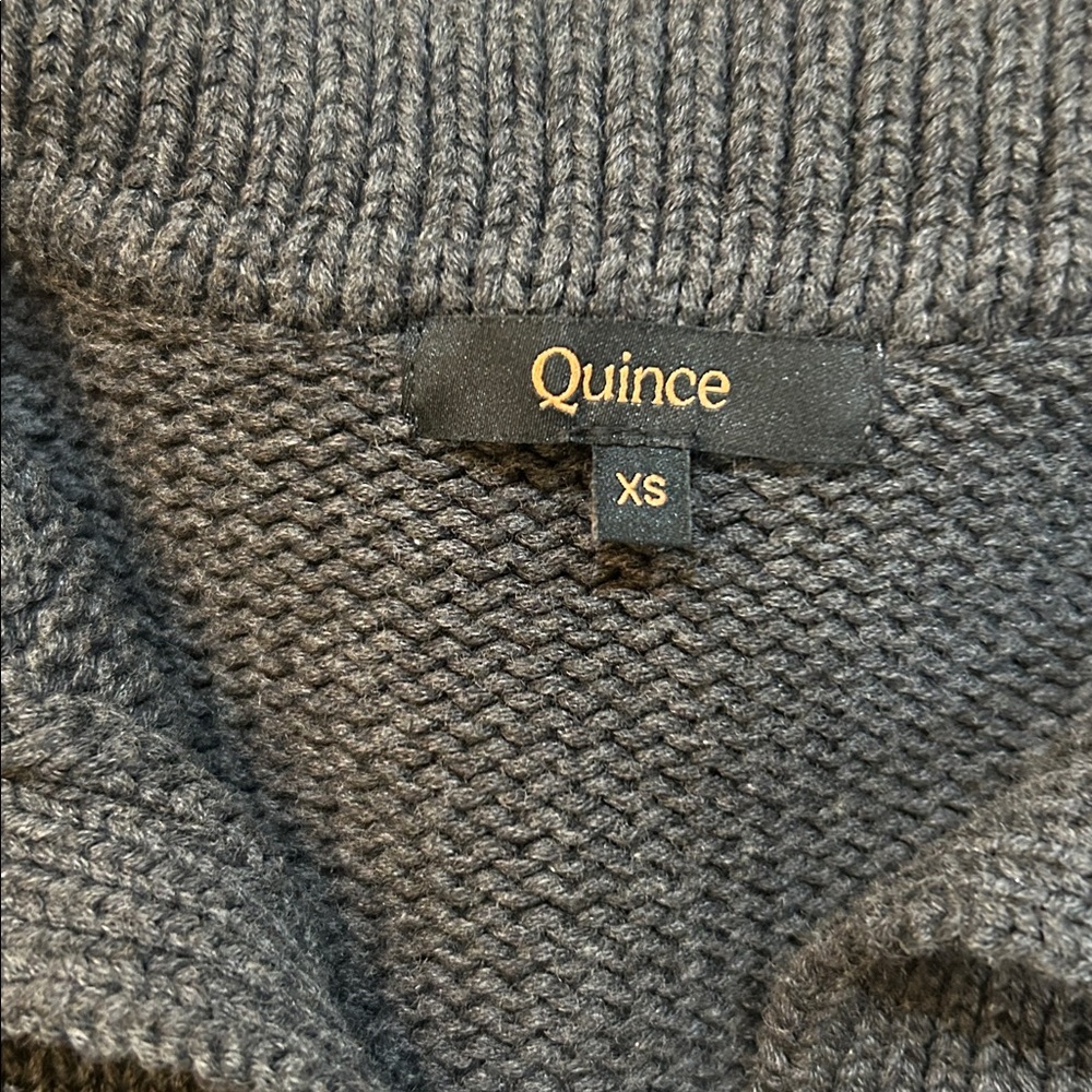 Quince 100% Organic Cropped Cotton Polo Sweater Charcoal/Off White XS - Picture 7 of 12